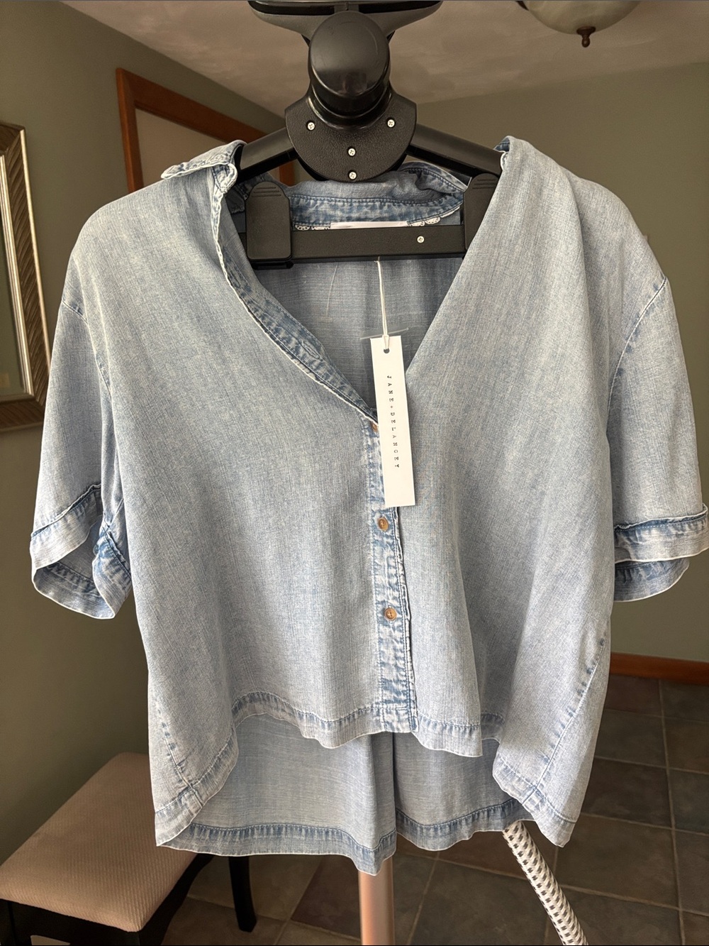 Jane and Delancey Light Wash Denim Button-Down Shirt